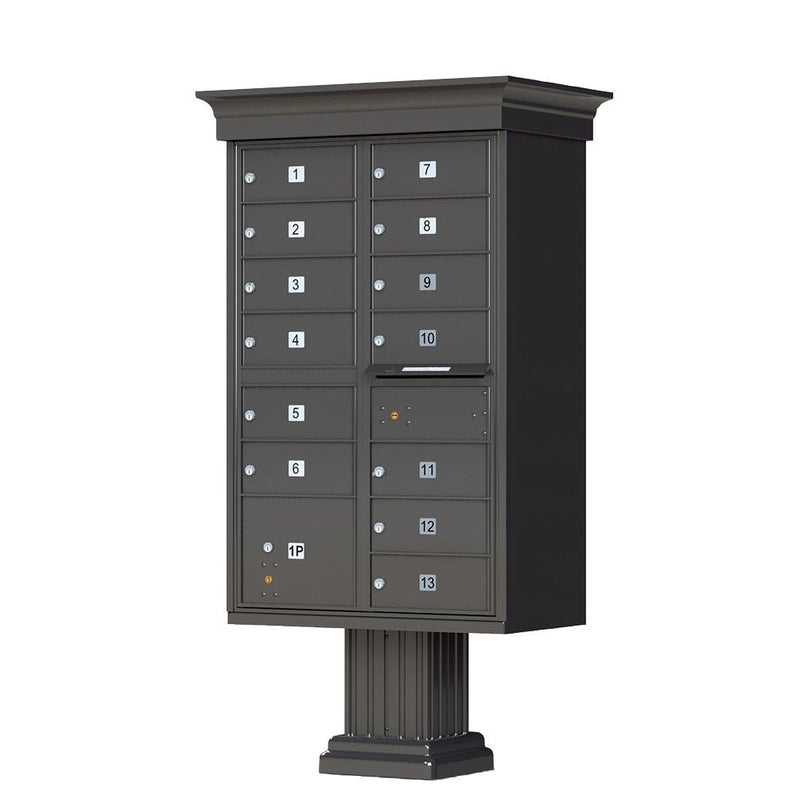 Decorative Cluster Box Unit With 13 Compartments in Dark Bronze - Includes Crown Cap and Pillar Pedestal Accessories