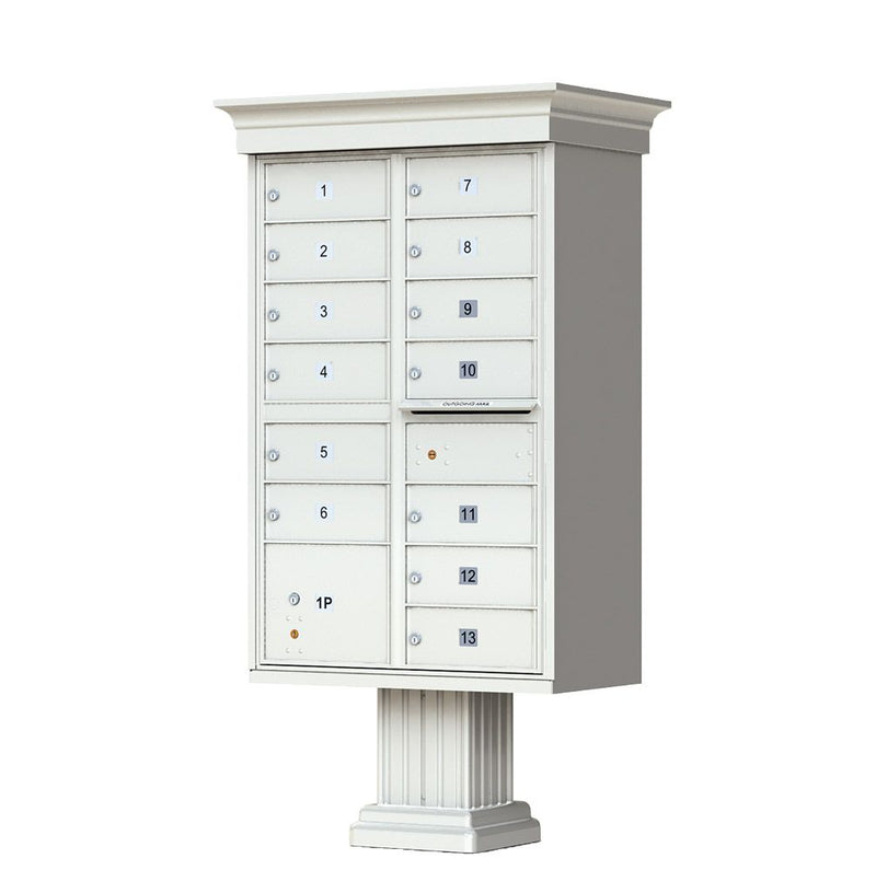 Postal Grey Cluster Box Unit with Crown Cap and Pillar Pedestal accessories - 13 compartment