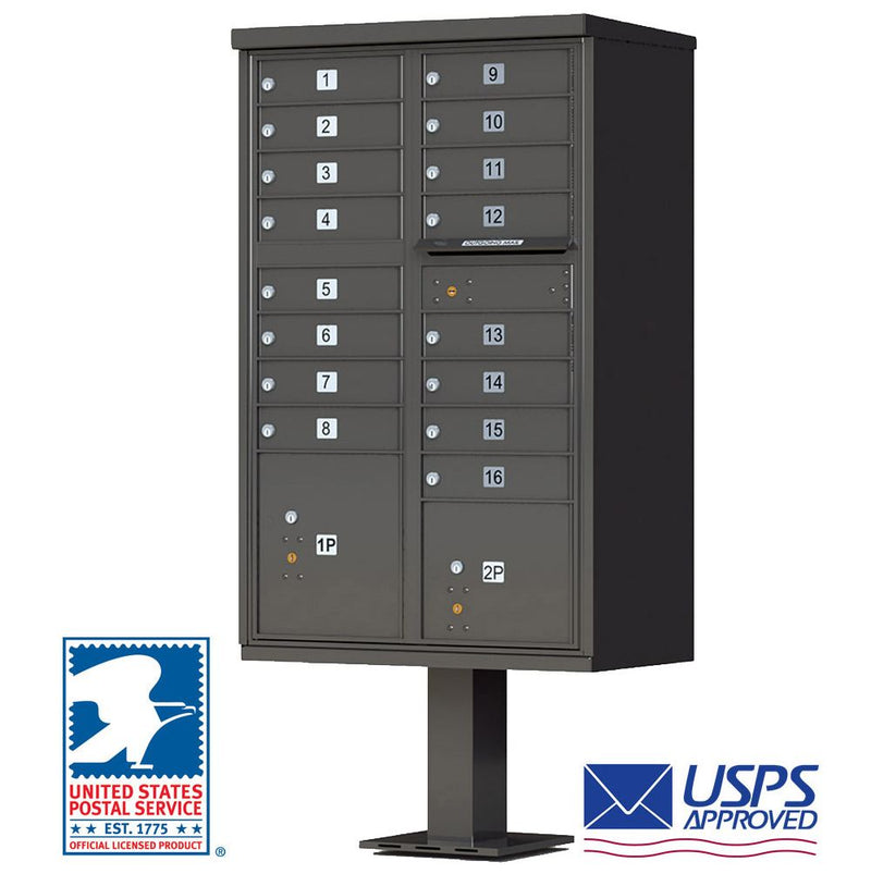High-Security Pedestal CBU Mailbox - 16 Tenant Doors - Bronze