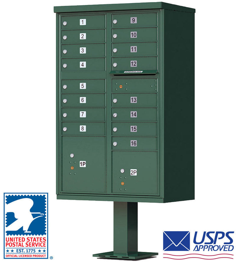 CBU - 16 Tenant Boxes Cluster Mailbox In Forest Green
