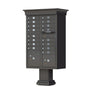 Cluster Box Unit (CBU) in Dark Bronze with Crown Cap and Pillar Pedestal Accessories - 16 Compartments