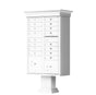 White Cluster Box Unit with Crown Cap and Pillar Pedestal accessories - 16 compartment