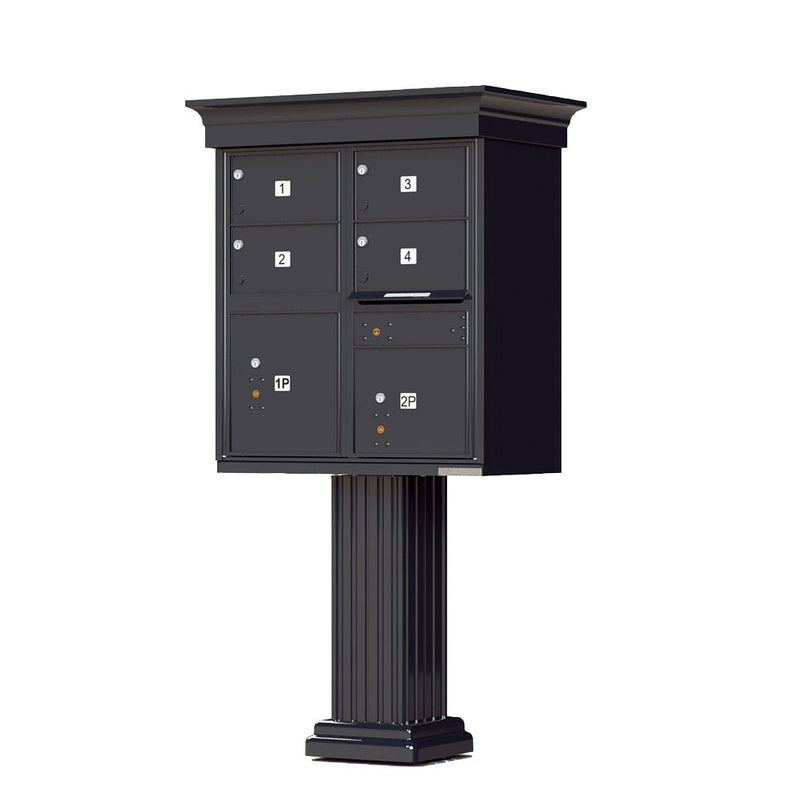 Decorative Crown Cap 4 Door CBU Mailboxes with Extra Large Tenant Doors Black