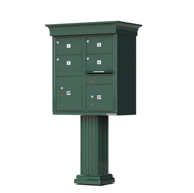 Decorative Crown Cap 4 Door CBU Mailboxes with Extra Large Tenant Doors Green