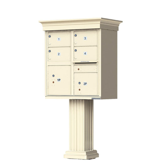 Florence 4 Door Cluster Mailbox CBU with 2 Parcel Lockers, Decorative Crown and Pedestal Included