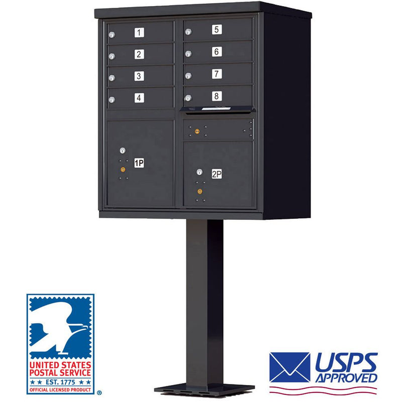 High-Security Pedestal CBU Mailbox - 8 Tenant Doors - Black