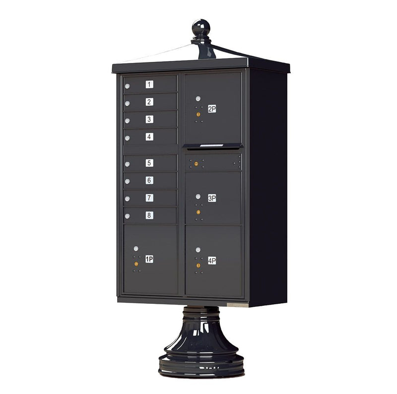 Decorative Traditional CBU Commercial Mailboxes - 8 Door with 4 Parcel Lockers - Black