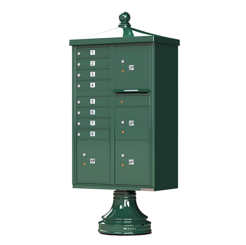 Decorative Traditional CBU Commercial Mailboxes - 8 Door with 4 Parcel Lockers - Green