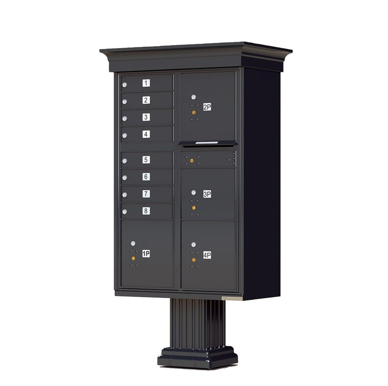 Decorative Crown Cap CBU Commercial Mailboxes - 8 Door with 4 Parcel Lockers - Black