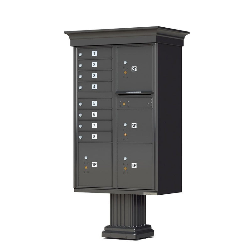 Decorative Crown Cap CBU Commercial Mailboxes - 8 Door with 4 Parcel Lockers - Dark Bronze