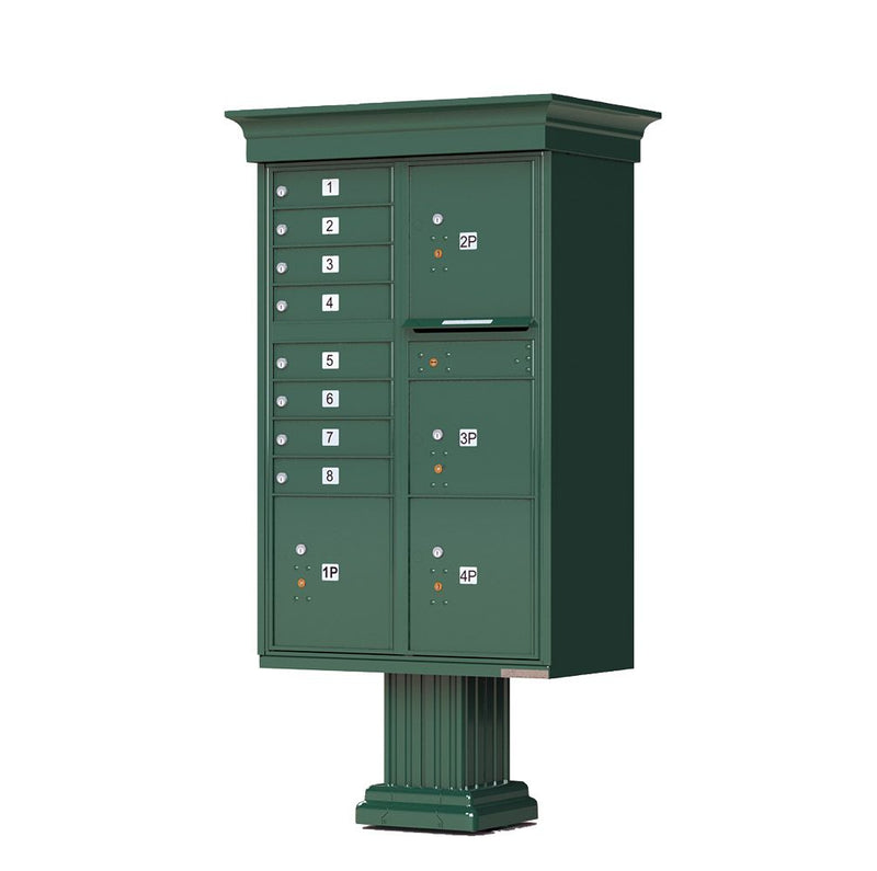 Decorative Crown Cap CBU Commercial Mailboxes - 8 Door with 4 Parcel Lockers - Green