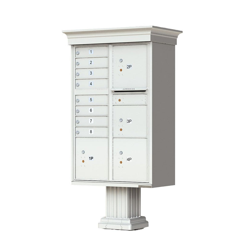 Decorative Crown Cap CBU Commercial Mailboxes - 8 Door with 4 Parcel Lockers - Gray