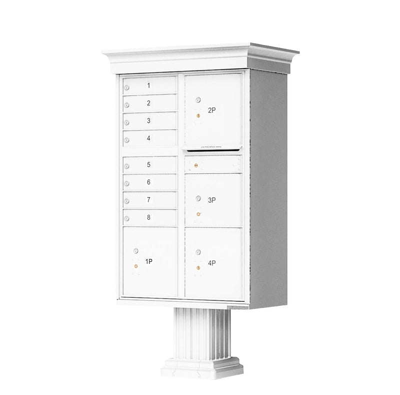 Decorative Crown Cap CBU Commercial Mailboxes - 8 Door with 4 Parcel Lockers - White