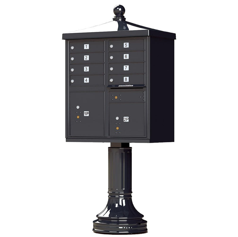 Black Cluster Box Unit with Finial Cap and Traditional Pedestal accessories - 8 compartment