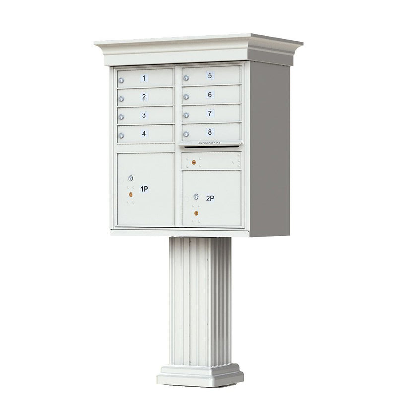 Postal Grey Cluster Box Unit with Crown Cap and Pillar Pedestal accessories - 8 compartment
