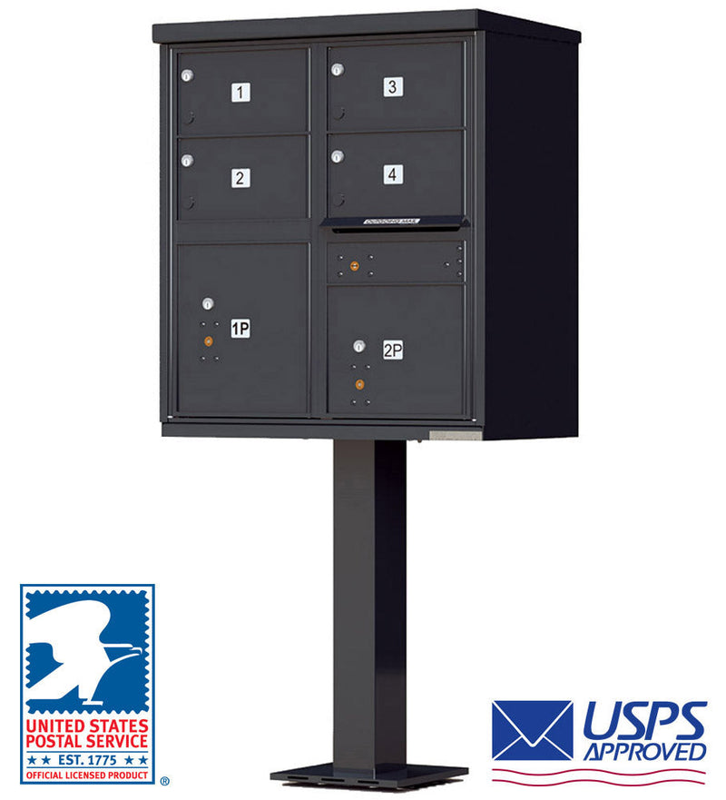 4 Door CBU Mailboxes with Extra Large Tenant Doors Black