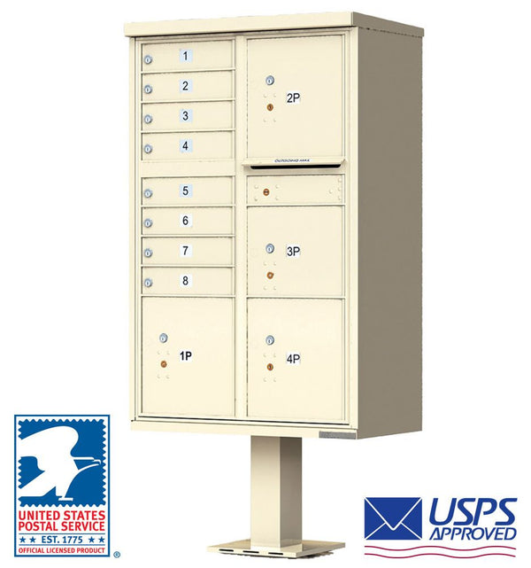 Florence 8-Door Cluster Mailbox Premium Package with 4 Parcel Lockers, Pedestal, Installation Accessories