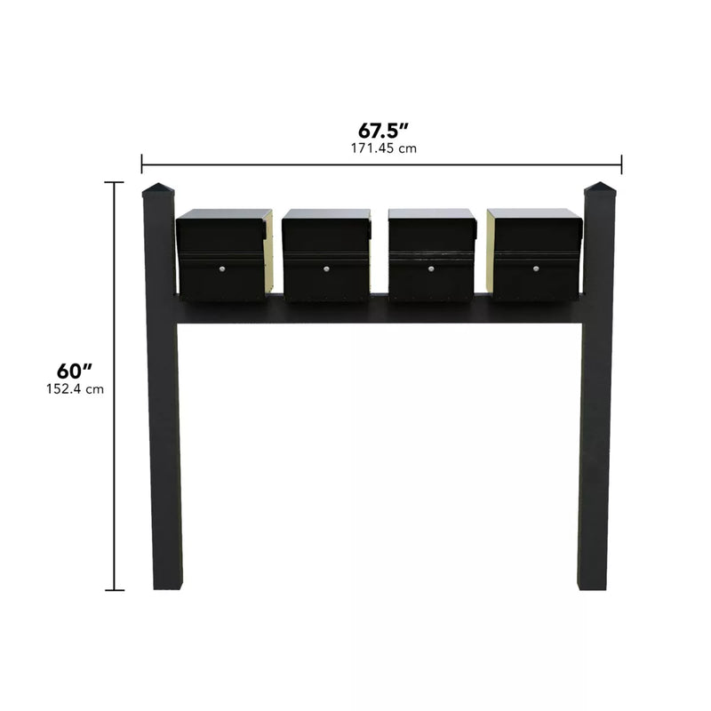 Whitehall Quad Mount MailVault Mailbox Rack with Pyramid Caps (4 Mailboxes, Quad Mount Rack with MailVault Hardware)