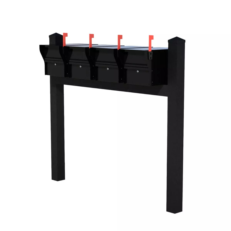 Whitehall Quad Mount MailVault Mailbox Rack with Pyramid Caps (4 Mailboxes, Quad Mount Rack with MailVault Hardware)