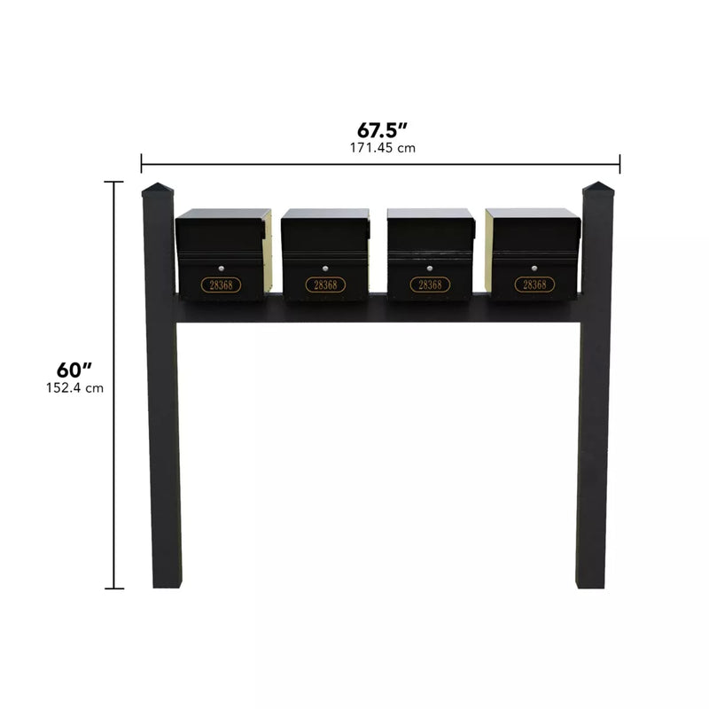 Whitehall Quad Mount MailVault Mailbox Rack with Pyramid Caps (4 Mailboxes, Quad Mount Rack with MailVault Hardware)