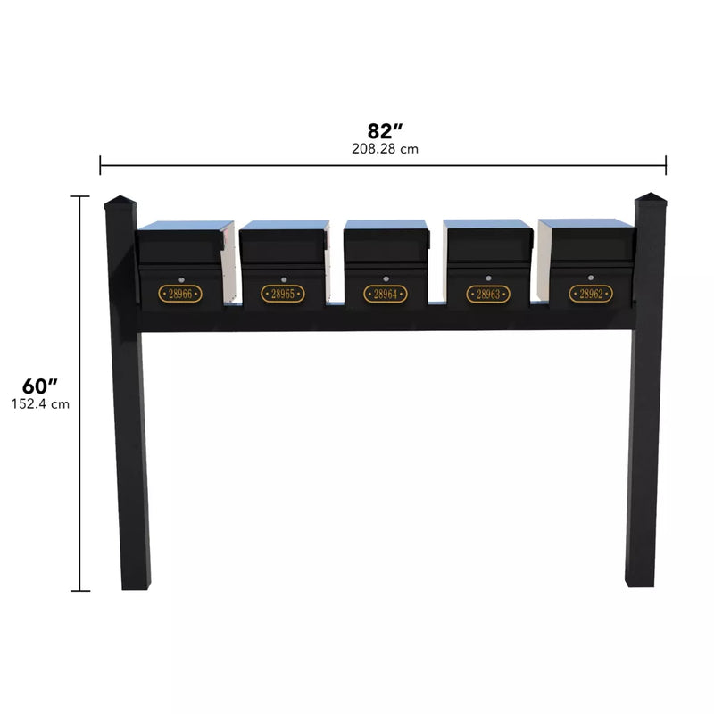 Whitehall Quint Mount MailVault Mailbox Rack with Pyramid Caps (5 Mailboxes, Quint Mount Rack with MailVault Hardware)