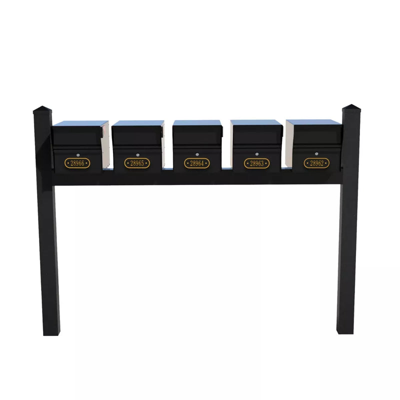 Whitehall Quint Mount MailVault Mailbox Rack with Pyramid Caps (5 Mailboxes, Quint Mount Rack with MailVault Hardware)