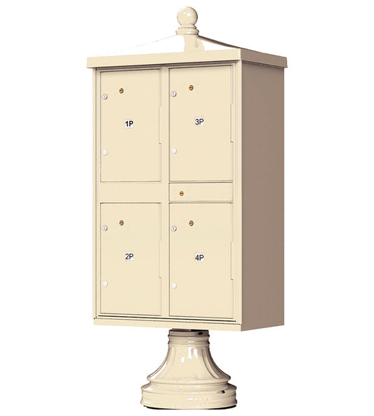 Florence Cluster Mailbox CBU with 4 Parcel Lockers, Decorative Finial and Pedestal Included