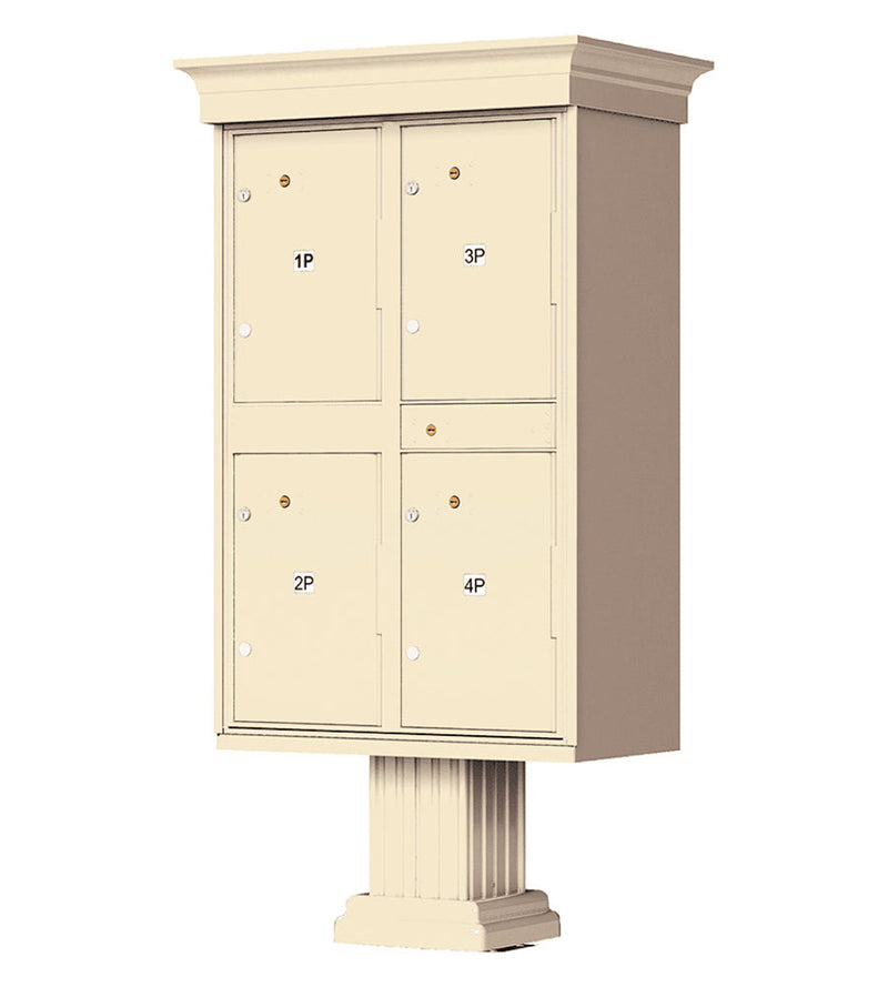Florence Cluster Mailbox CBU with 4 Parcel Lockers, Decorative Crown and Pedestal Included
