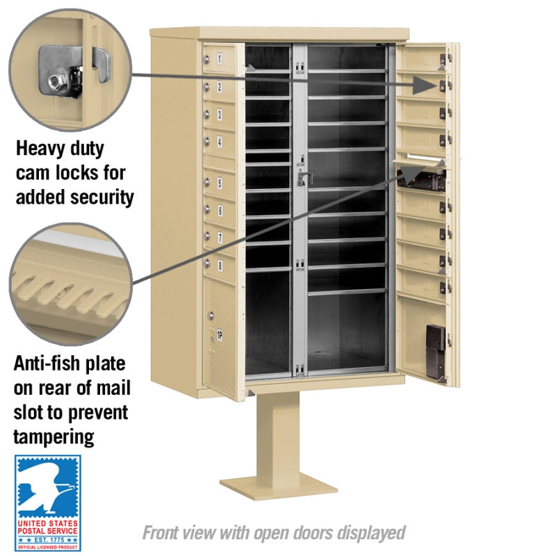 Salsbury 3316-U 16 Door Cluster Mailbox Premium Package with Pedestal and Installation Hardware