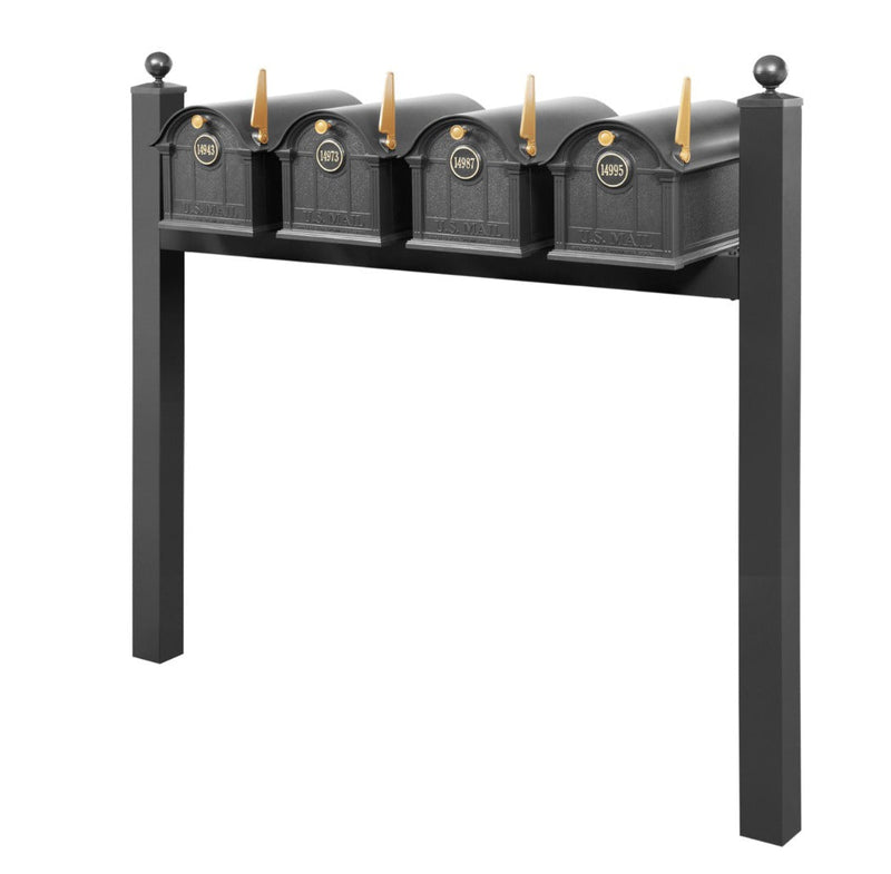 Balmoral Quad Mount Mailbox Set with Personalized Door Medallions & Ball Finials – Available in Black, Bronze, and White