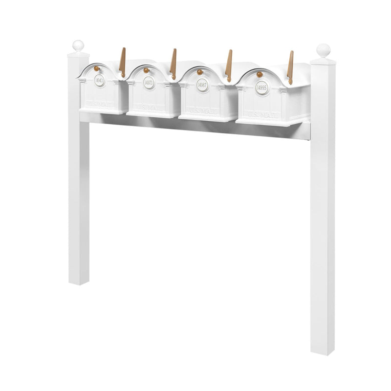 Balmoral Quad Mount Mailbox Set with Personalized Door Medallions & Ball Finials – Available in Black, Bronze, and White