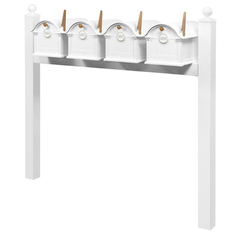 Balmoral Quad Mount Mailbox Set with Personalized Door Medallions & Ball Finials – Available in Black, Bronze, and White