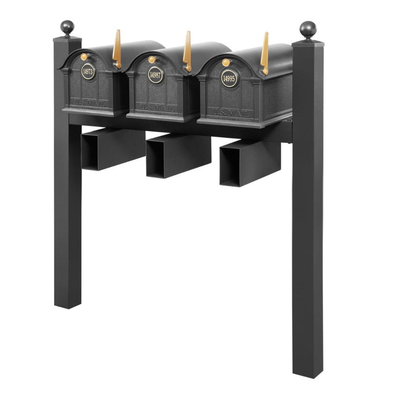 Balmoral Triple Mount Mailbox Set with Personalized Door Medallions, Newspaper Holders & Ball Finials – Available in Black, Bronze, and White