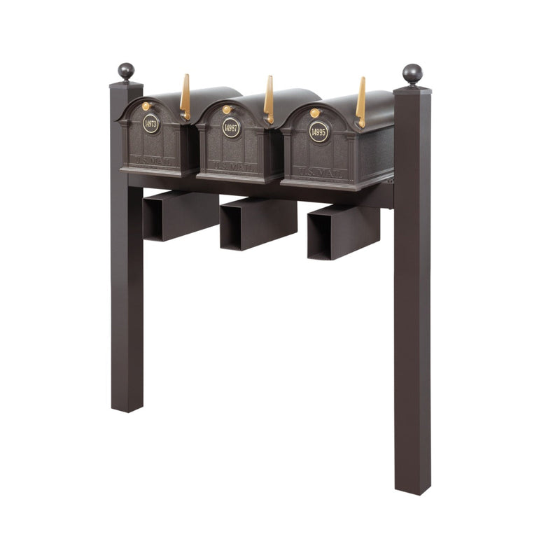 Balmoral Triple Mount Mailbox Set with Personalized Door Medallions, Newspaper Holders & Ball Finials – Available in Black, Bronze, and White