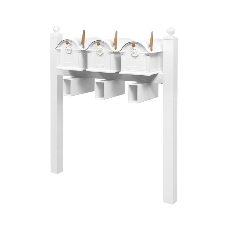 Balmoral Triple Mount Mailbox Set with Personalized Door Medallions, Newspaper Holders & Ball Finials – Available in Black, Bronze, and White