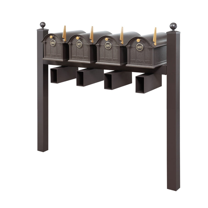 Balmoral Quad Mount Mailbox Set with Personalized Door Medallions, Newspaper Holders & Ball Finials – Available in Black, Bronze, and White