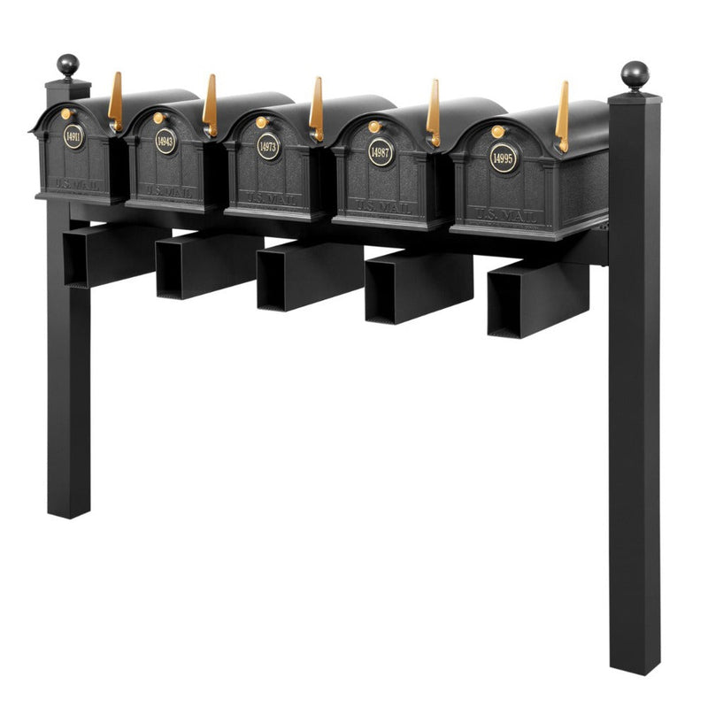 Balmoral Quint Mount Mailbox Set with Personalized Door Medallions, Newspaper Holders & Ball Finials – Available in Black, Bronze, and White