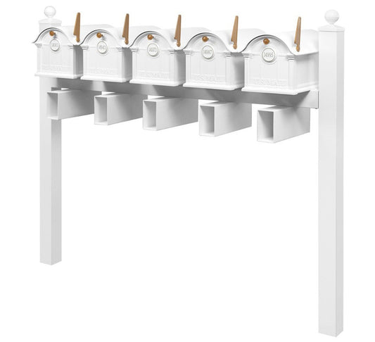 Balmoral Quint Mount Mailbox Set with Personalized Door Medallions, Newspaper Holders & Ball Finials – Available in Black, Bronze, and White