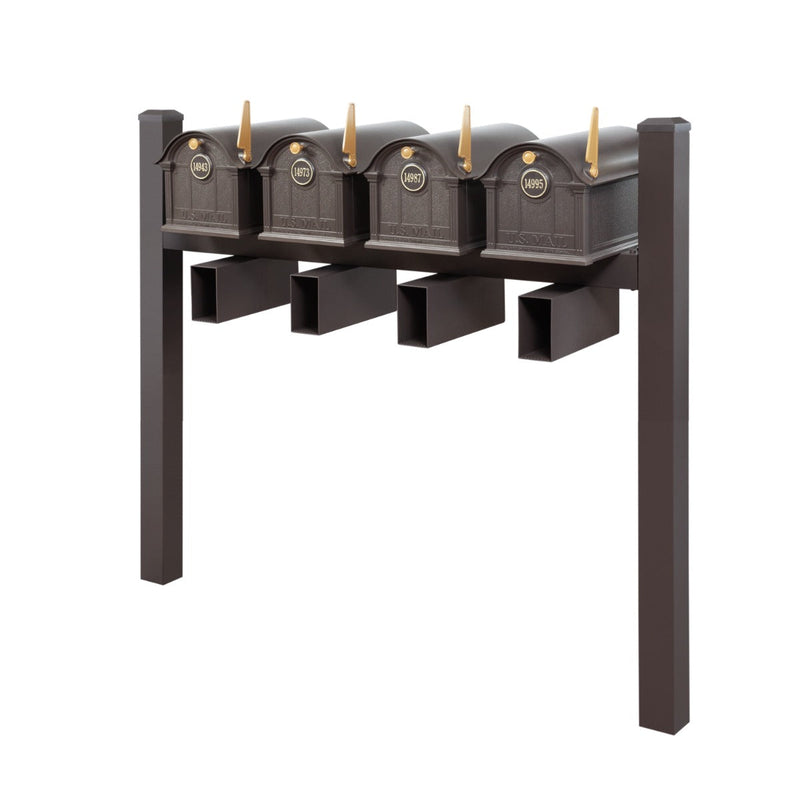 Balmoral Quad Mount Mailbox Set with Personalized Door Medallions, Newspaper Holders & Cap Finials – Available in Black, Bronze, and White
