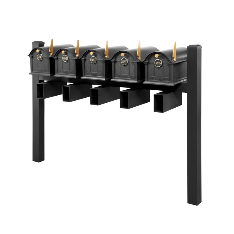 Balmoral Quint Mount Mailbox Set with Personalized Door Medallions, Newspaper Holders & Cap Finials – Available in Black, Bronze, and White