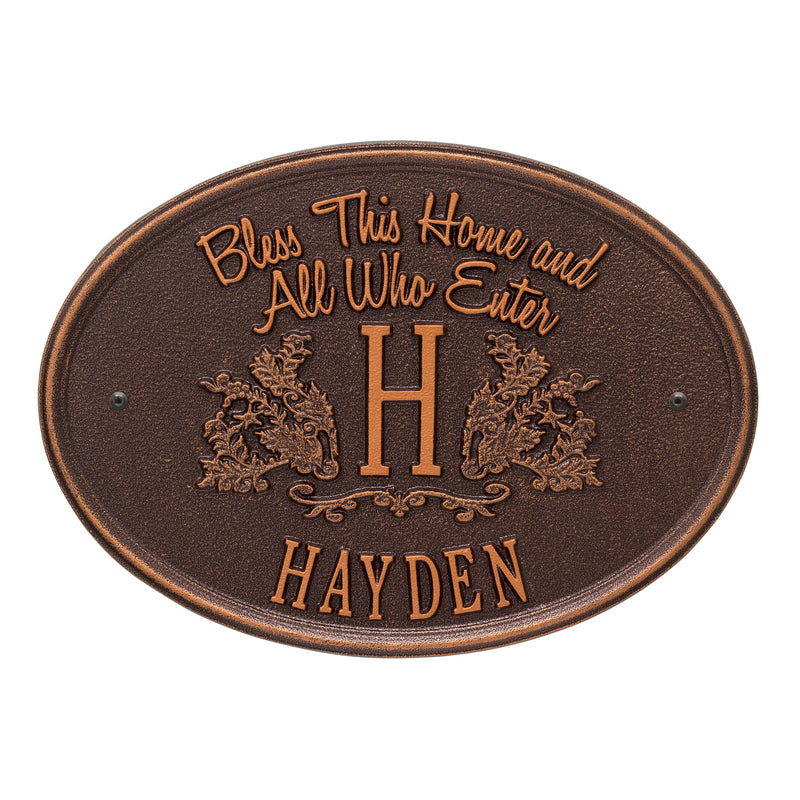 Bless This Home Monogram Oval Plaque, Standard Wall 1-line 