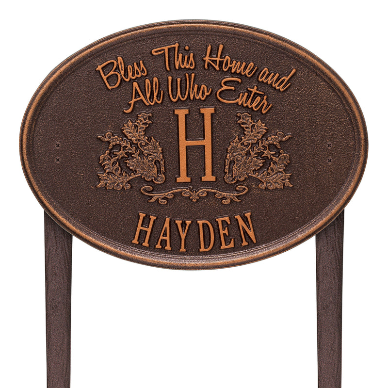 Bless This Home Monogram Oval Plaque, Standard Lawn 1-line 