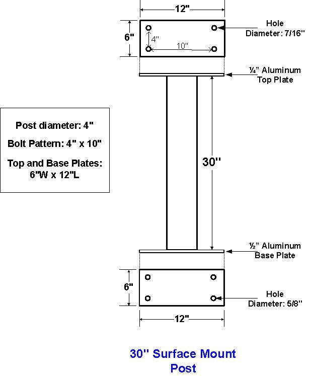 30" Standard Aluminum Surface Mount Post For Standard