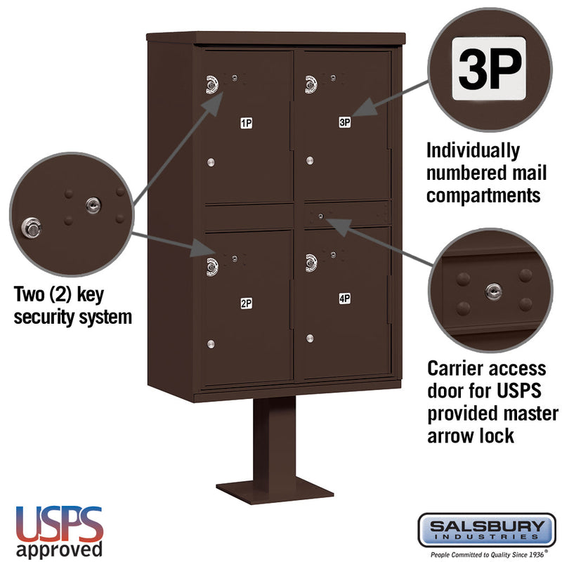 Salsbury Outdoor Parcel Locker with 4 Compartments with USPS Access – Type II