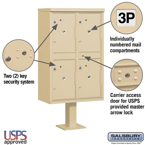 Salsbury Outdoor Parcel Locker with 4 Compartments with USPS Access – Type II