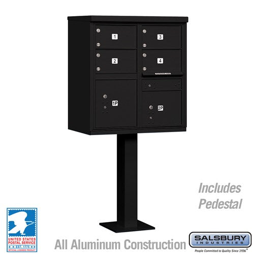 Salsbury 3305-U 4 Door Cluster Mailbox Premium Package with Pedestal and Installation Hardware