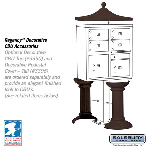 Salsbury 3305-U 4 Door Cluster Mailbox Premium Package with Pedestal and Installation Hardware