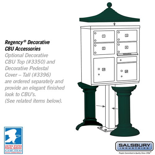 Salsbury 3305-U 4 Door Cluster Mailbox Premium Package with Pedestal and Installation Hardware