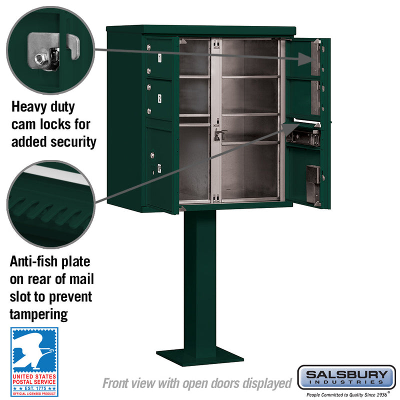Salsbury 3305-U 4 Door Cluster Mailbox Premium Package with Pedestal and Installation Hardware