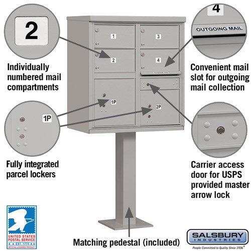 Salsbury Cluster Box Unit with 4 Doors and 2 Parcel Lockers with USPS Access – Type V